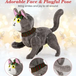 Tangkula 23 Inches Christmas Decoration, Pre-lit 88 LED Light Up 3D Cute Cat with Warm White Light and Plug