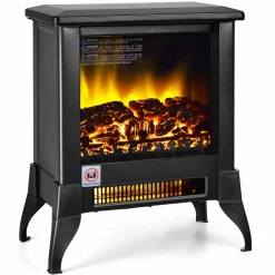 Tangkula 18 Inches Electric Fireplace Stove, 1400W Freestanding Fireplace Heater w/ Realistic Flame Effect, Adjustable Temperature