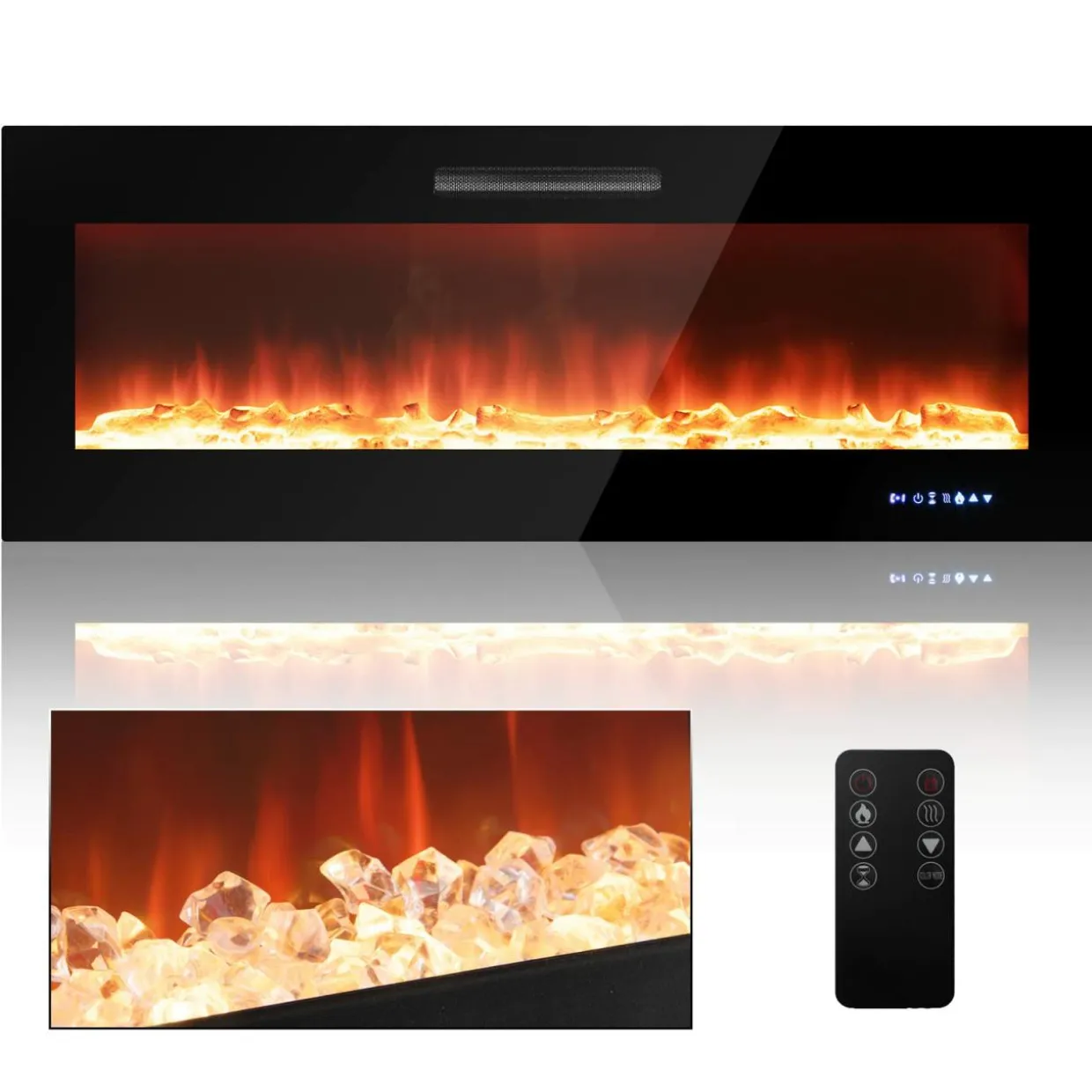 Tangkula 50 Inches Electric Fireplace Insert, Reccessed and Wall Mounted 5,000 BTU Electric Fire Place,with 2 Heat Settings
