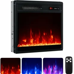 Tangkula 18 Inches Electric Fireplace, 5,000 BTU Fireplace Insert w/Remote Control, Crystal Stones