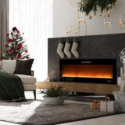 Tangkula 50 Inches Electric Fireplace Insert, Reccessed and Wall Mounted 5,000 BTU Electric Fire Place,with 2 Heat Settings
