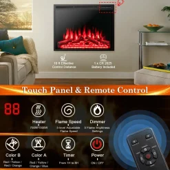 Tangkula 34 Inches Electric Fireplace Insert, Recessed and Freestanding Fireplace Heater with Touch Panel