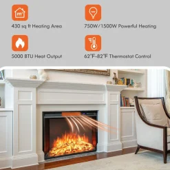 Tangkula 26 Inches Electric Fireplace Inserts with Remote Control