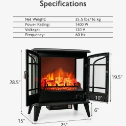 Tangkula 25 Inches Electric Fireplace Stove, 1400 W Freestanding Fireplace Heater