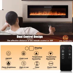 Tangkula 50 Inches Electric Fireplace Insert, Reccessed and Wall Mounted 5,000 BTU Electric Fire Place,with 2 Heat Settings