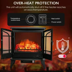 Tangkula 25 Inches Electric Fireplace Stove, 1400 W Freestanding Fireplace Heater