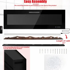 Tangkula 50 Inches Electric Fireplace Insert, Reccessed and Wall Mounted 5,000 BTU Electric Fire Place,with 2 Heat Settings