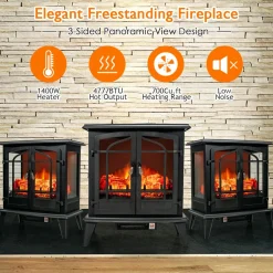 Tangkula 25 Inches Electric Fireplace Stove, 1400 W Freestanding Fireplace Heater
