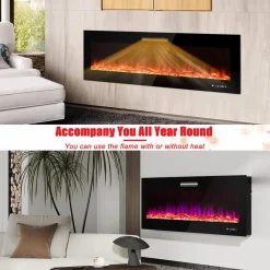 Tangkula 50 Inches Electric Fireplace Insert, Reccessed and Wall Mounted 5,000 BTU Electric Fire Place,with 2 Heat Settings