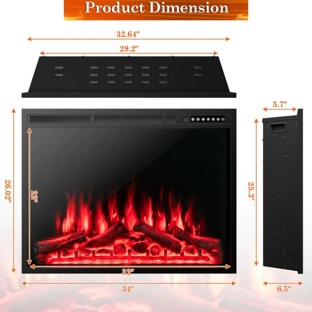 Tangkula 34 Inches Electric Fireplace Insert, Recessed and Freestanding Fireplace Heater with Touch Panel