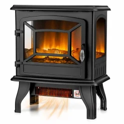 Tangkula 20 Inches Freestanding Fireplace Infrared Heater with Adjustable Thermostat and Realistic Flame Effect 1400W Indoor Space Heater