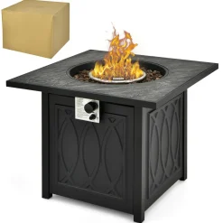 Tangkula 32 Inches Gas Fire Pit Table, 50,000 BTU Square Propane Firepit (Black)