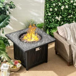 Tangkula 32 Inches Gas Fire Pit Table, 50,000 BTU Square Propane Firepit (Black)