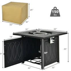 Tangkula 32 Inches Gas Fire Pit Table, 50,000 BTU Square Propane Firepit (Black)