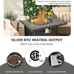 Tangkula 32 Inches Gas Fire Pit Table, 50,000 BTU Square Propane Firepit (Black)
