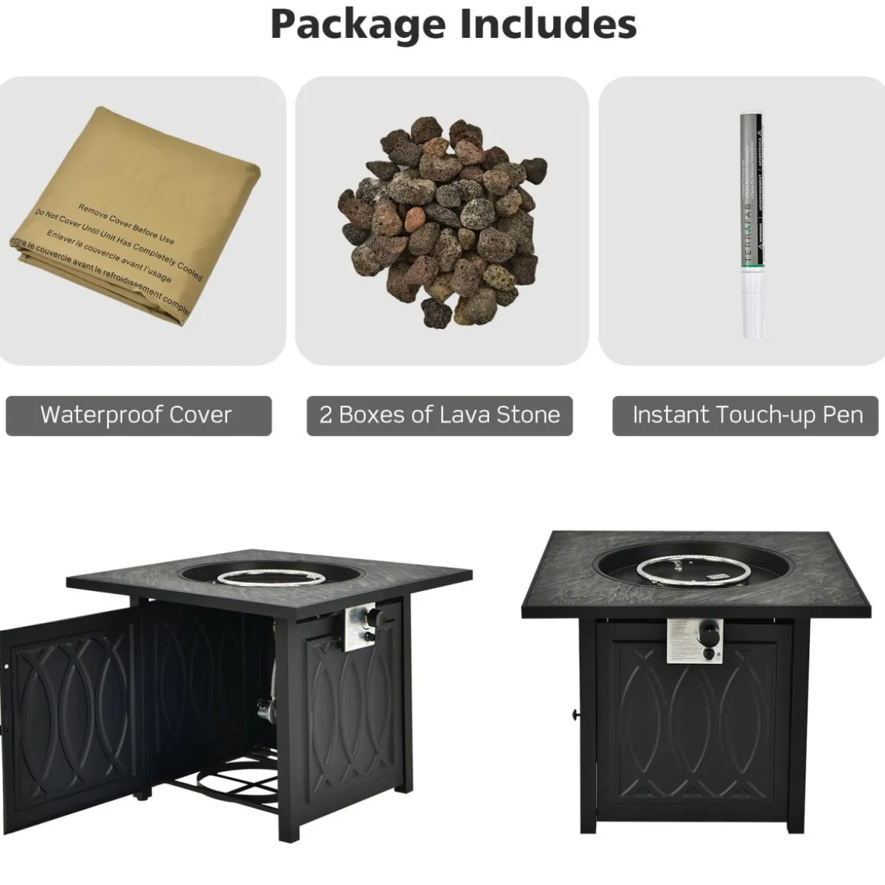 Tangkula 32 Inches Gas Fire Pit Table, 50,000 BTU Square Propane Firepit (Black)