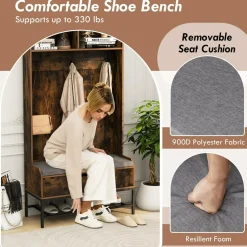 Tangkula 69 Inches Hall Tree, 4-in-1 Coat Rack with Bench and Shoe Storage, Seat Cushion