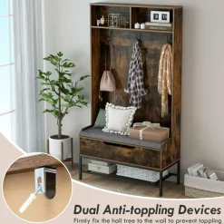 Tangkula 69 Inches Hall Tree, 4-in-1 Coat Rack with Bench and Shoe Storage, Seat Cushion