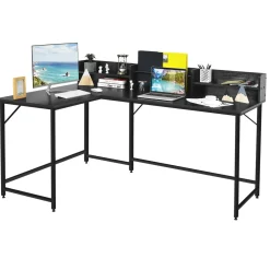 Tangkula 66.5 Inches L-Shaped Desk, Space Saving Corner Computer Desk with Hutch