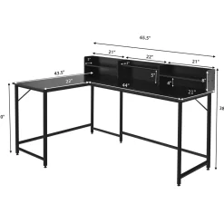 Tangkula 66.5 Inches L-Shaped Desk, Space Saving Corner Computer Desk with Hutch