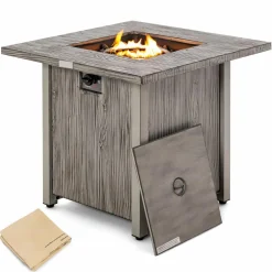 Tangkula 28 Inches Propane Fire Pit, Patiojoy 40,000 BTU Gas Fire Pit Table with Lid
