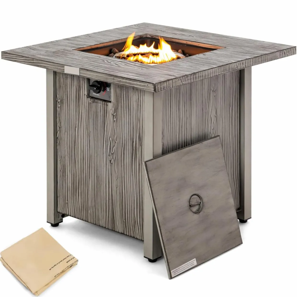 Tangkula 28 Inches Propane Fire Pit, Patiojoy 40,000 BTU Gas Fire Pit Table with Lid