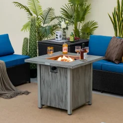 Tangkula 28 Inches Propane Fire Pit, Patiojoy 40,000 BTU Gas Fire Pit Table with Lid