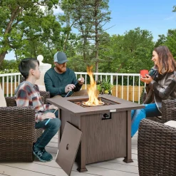 Tangkula 32 Inches Propane Fire Pit, Patiojoy 50,000 BTU Gas Fire Pit Table with Lid