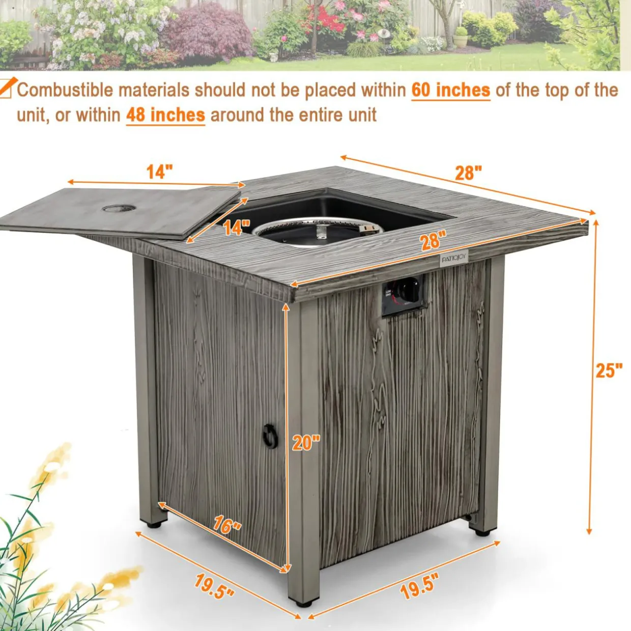 Tangkula 28 Inches Propane Fire Pit, Patiojoy 40,000 BTU Gas Fire Pit Table with Lid
