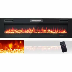 Tangkula 68 Inches Recessed Electric Fireplace, in-Wall & Wall Mounted Electric Heater with Adjustable Flame Color & Speed
