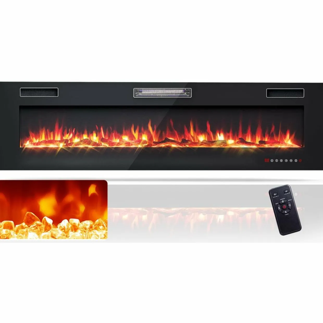 Tangkula 68 Inches Recessed Electric Fireplace, in-Wall & Wall Mounted Electric Heater with Adjustable Flame Color & Speed