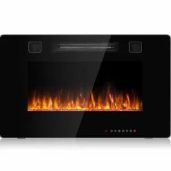 Tangkula 30 Inches Recessed Electric Fireplace, in-Wall & Wall Mounted Electric Heater
