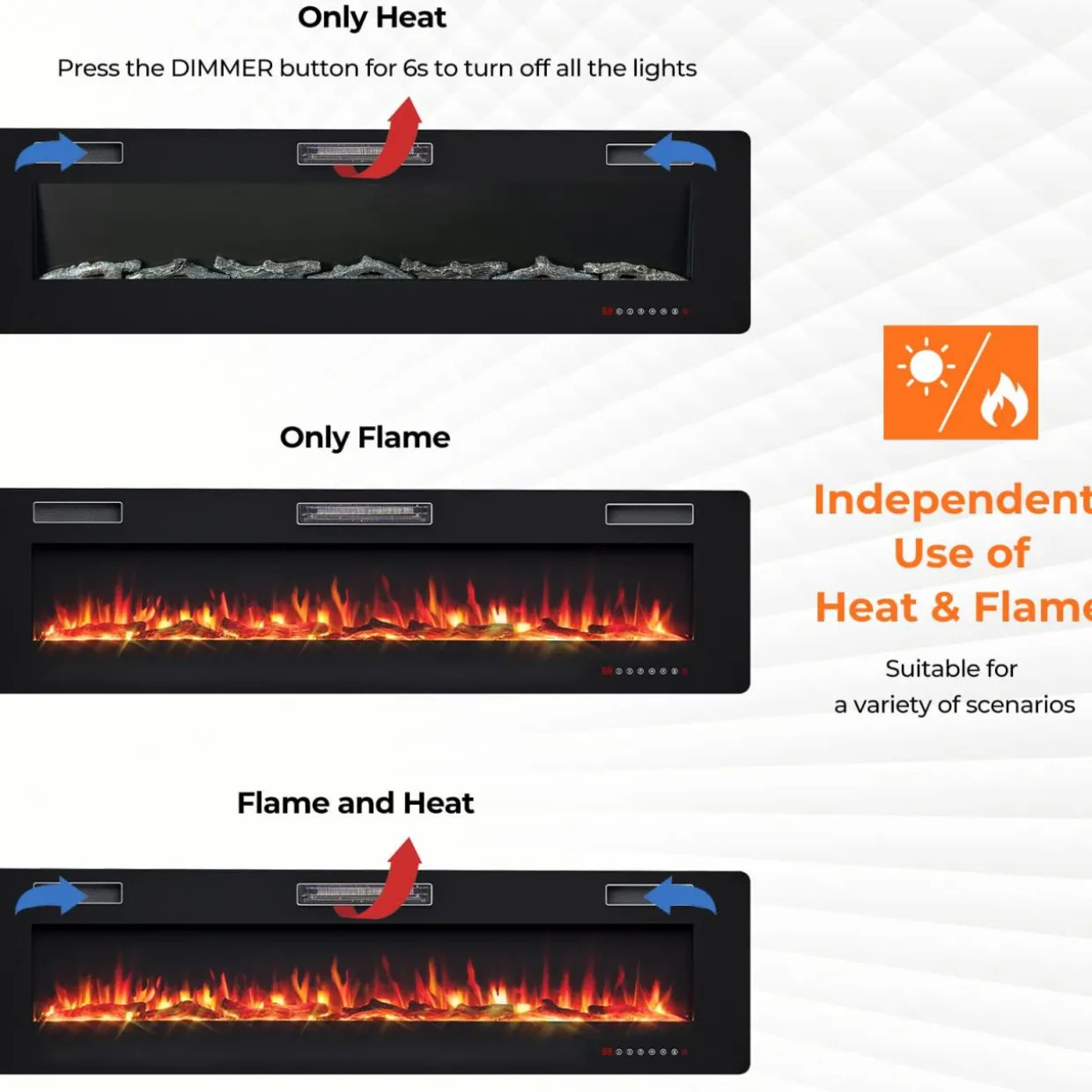 Tangkula 68 Inches Recessed Electric Fireplace, in-Wall & Wall Mounted Electric Heater with Adjustable Flame Color & Speed