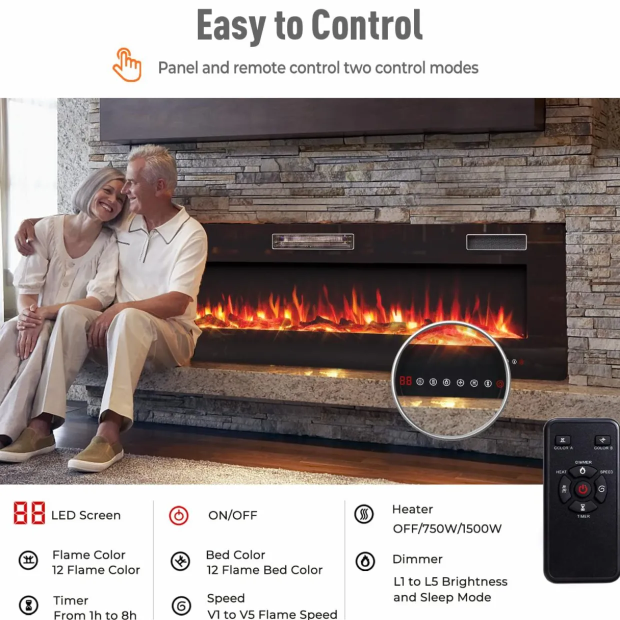 Tangkula 68 Inches Recessed Electric Fireplace, in-Wall & Wall Mounted Electric Heater with Adjustable Flame Color & Speed
