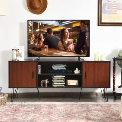 Tangkula 59 Inches Retro Wooden TV Stand for TVs up to 65 Inches