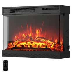 Tangkula 24 Inches 3-Sided Electric Fireplace Insert, 5,000 BTU Fireplace Log Heater with Remote Control