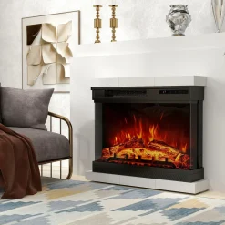 Tangkula 24 Inches 3-Sided Electric Fireplace Insert, 5,000 BTU Fireplace Log Heater with Remote Control