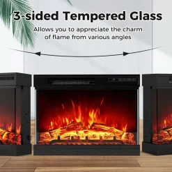 Tangkula 24 Inches 3-Sided Electric Fireplace Insert, 5,000 BTU Fireplace Log Heater with Remote Control