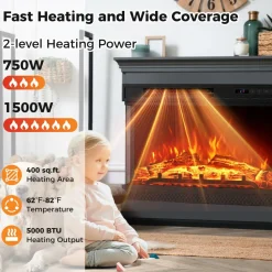Tangkula 24 Inches 3-Sided Electric Fireplace Insert, 5,000 BTU Fireplace Log Heater with Remote Control