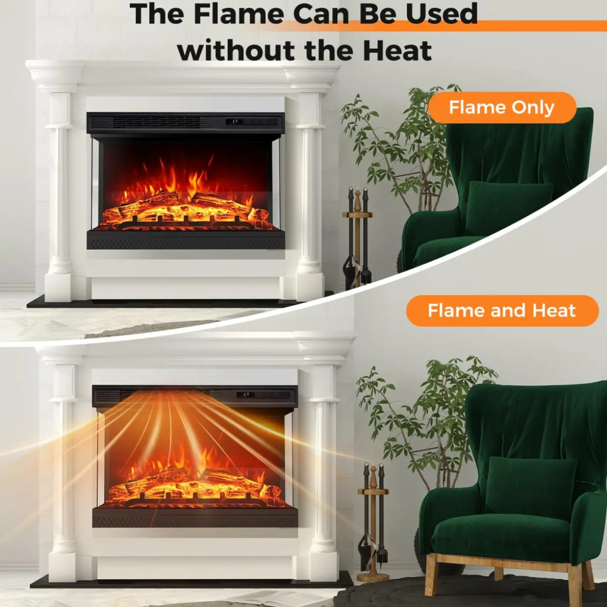 Tangkula 24 Inches 3-Sided Electric Fireplace Insert, 5,000 BTU Fireplace Log Heater with Remote Control