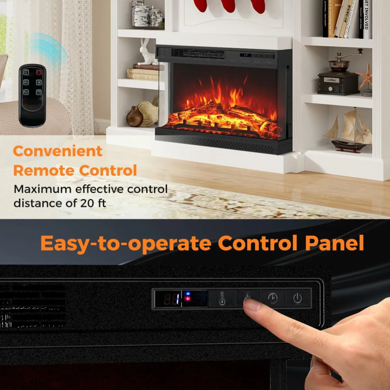 Tangkula 24 Inches 3-Sided Electric Fireplace Insert, 5,000 BTU Fireplace Log Heater with Remote Control