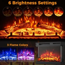 Tangkula 24 Inches 3-Sided Electric Fireplace Insert, 5,000 BTU Fireplace Log Heater with Remote Control