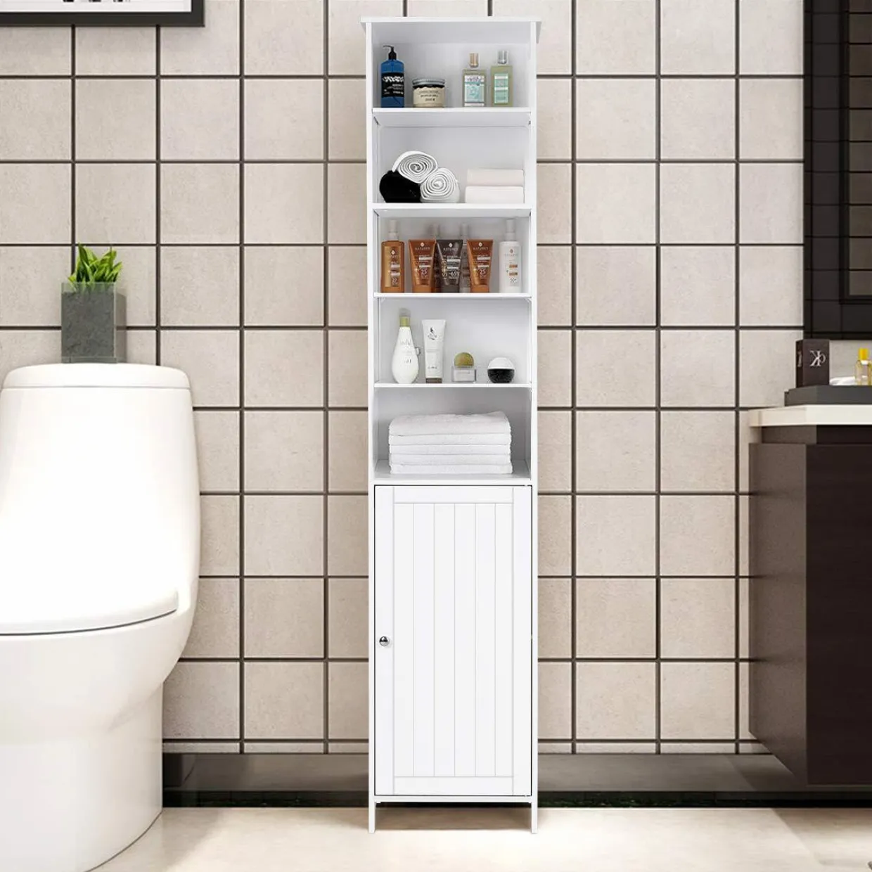 Tangkula 72 Inches Tall Cabinet, Bathroom Free Standing Tower Cabinet with Adjustable Shelves