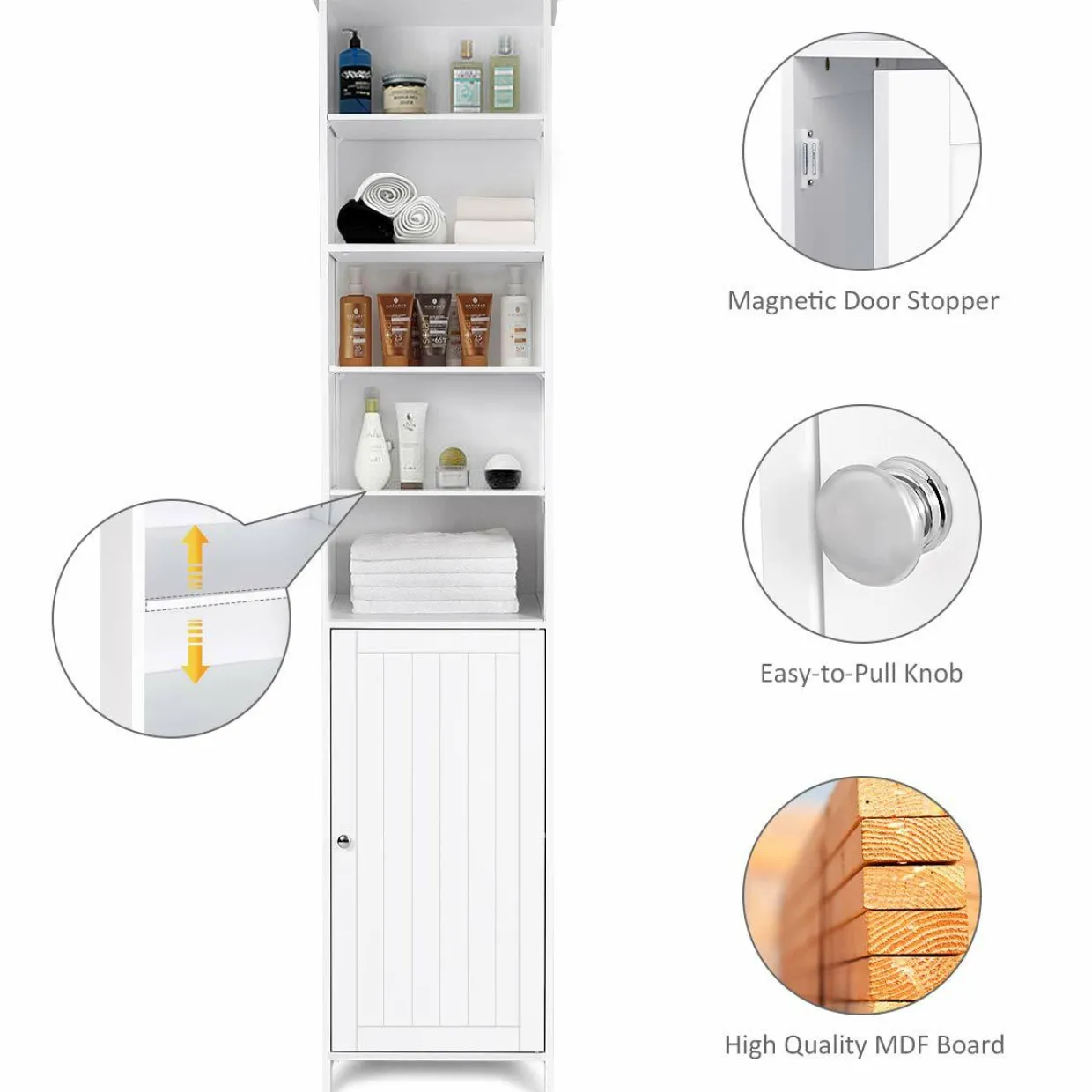 Tangkula 72 Inches Tall Cabinet, Bathroom Free Standing Tower Cabinet with Adjustable Shelves