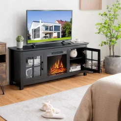 Tangkula 58 Inches TV Console with Fireplace Insert, Fireplace TV Stand for TVs up to 65 Inches