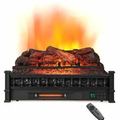 Tangkula 26" Infrared Quartz Electric Fireplace Log Heater with Realistic Pinewood Ember Bed