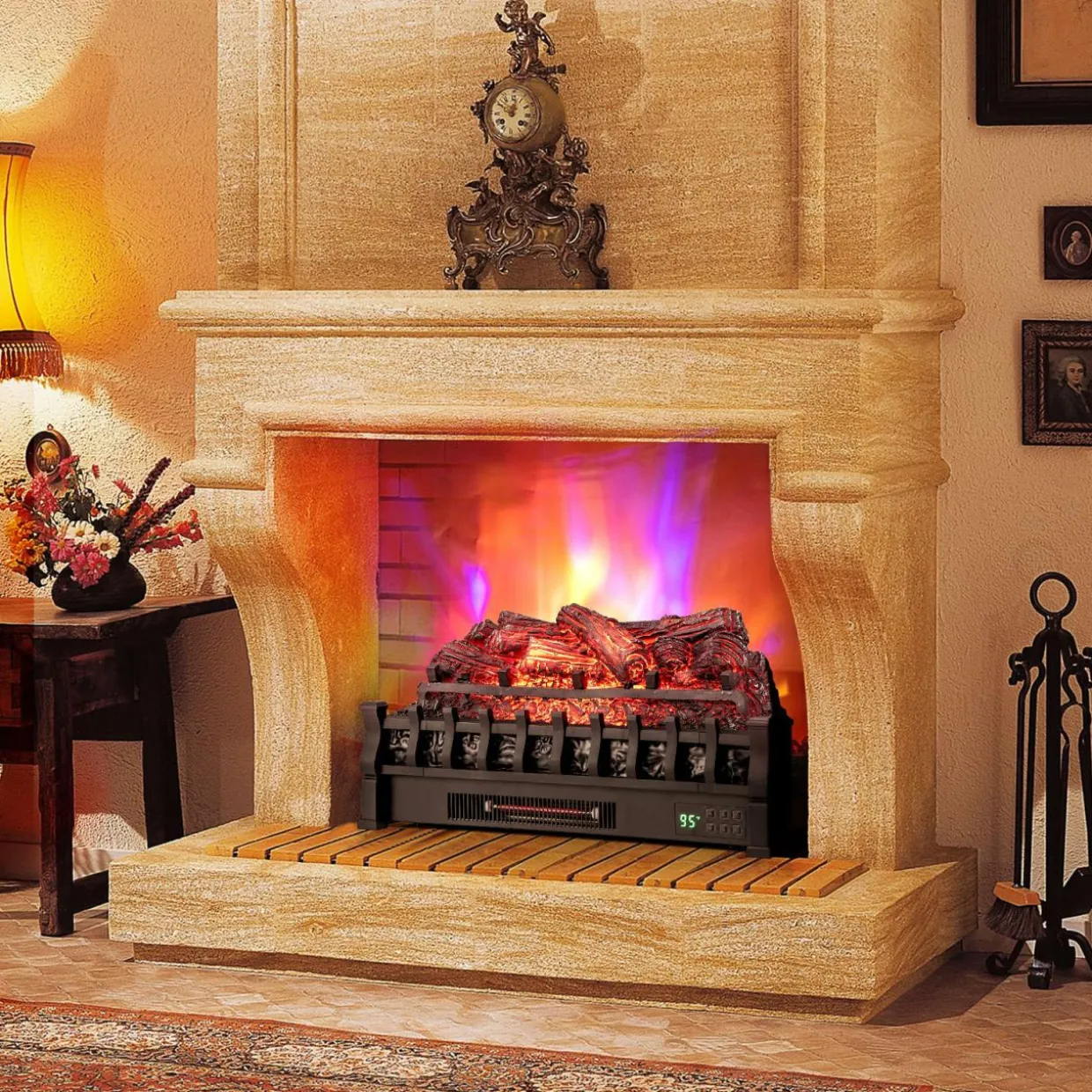 Tangkula 26" Infrared Quartz Electric Fireplace Log Heater with Realistic Pinewood Ember Bed
