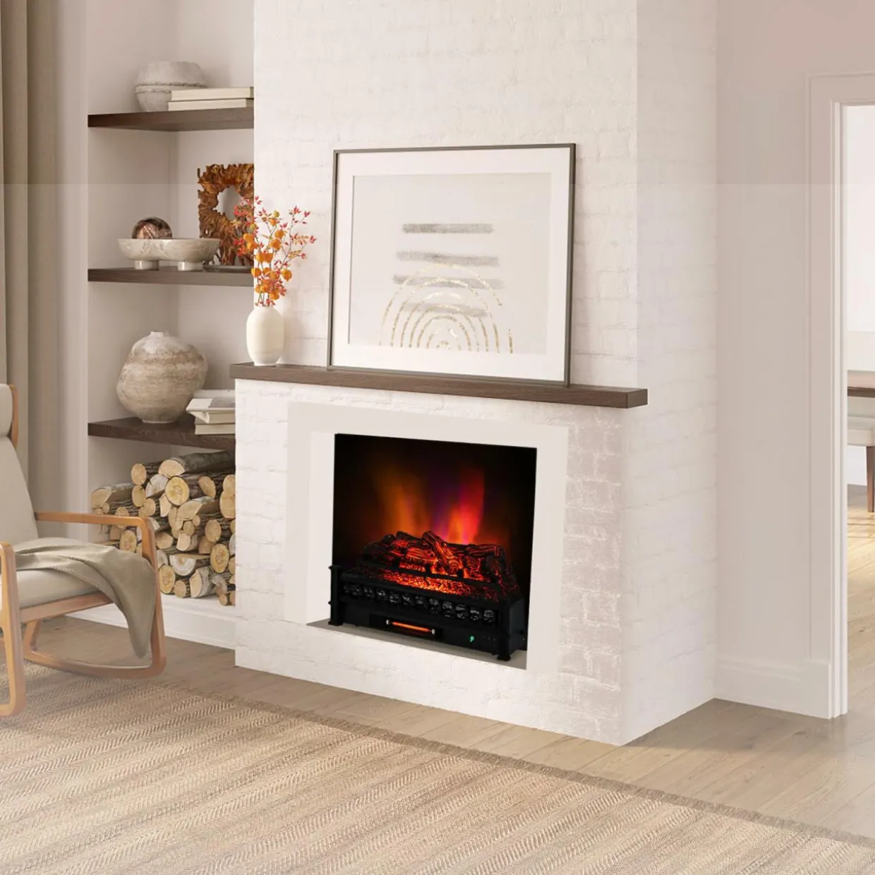 Tangkula 26" Infrared Quartz Electric Fireplace Log Heater with Realistic Pinewood Ember Bed