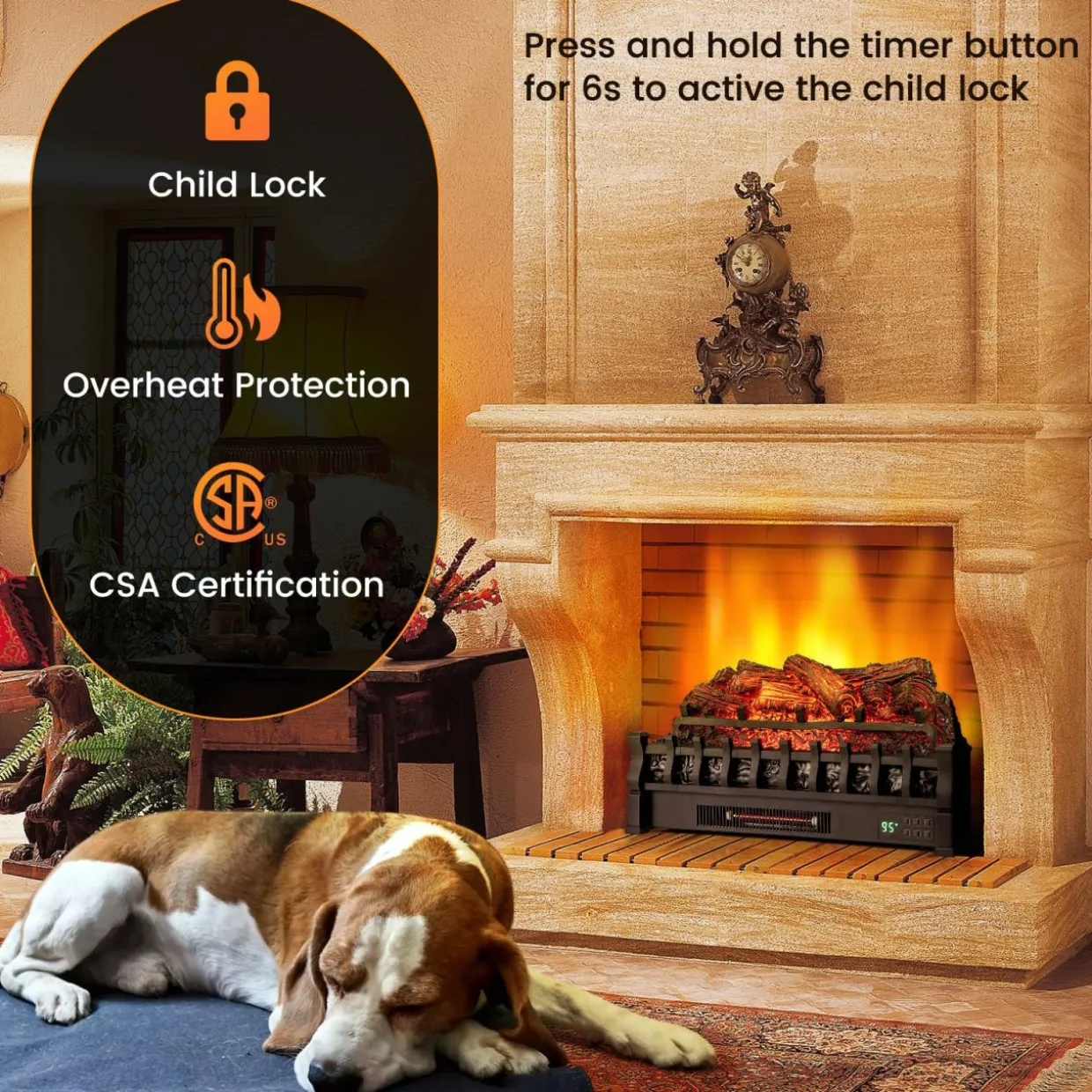 Tangkula 26" Infrared Quartz Electric Fireplace Log Heater with Realistic Pinewood Ember Bed