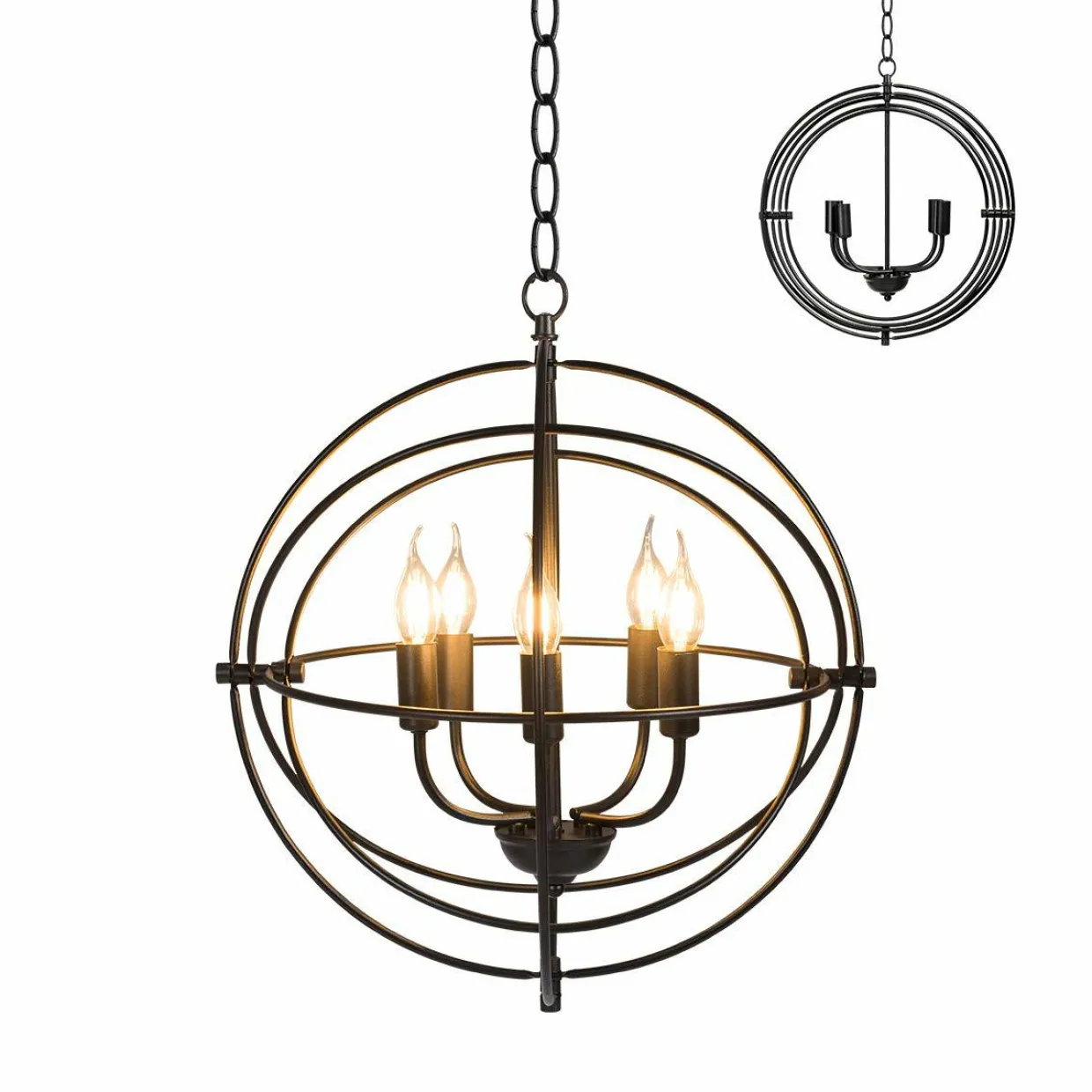 Tangkula 5 Light Pendant Light, Rustic Metal Chandelier with 39.5' Iron Chain (Black)